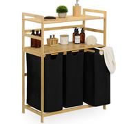 Étagère à linge Relaxdays avec 2 tablettes et 3 paniers à linge coulissants, dimensions : 105 x 80 x 40 cm, étagère à linge, naturel/noir