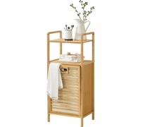 Panier à Linge avec Sac à Linge Amovible et Étagère Intégrée Meuble de Rangement en Bambou Textile 40 x 30 x 95 cm Naturel Crème