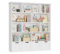 Étagère à livres et à jouets pour enfants - Étagère en bois avec 4 tiroirs à roulettes - 11 compartiments - Pour chambre d'enfant ou salle de jeux - 125,5 x 33 x 146 cm - Blanc