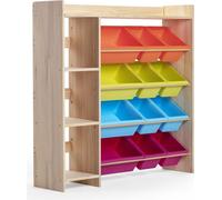 Étagère à livres et rangement pour jouets WonderMind© Montessori en bois - L 115 x P 30 x H 115 cm - 12 bacs de rangement - Couleur : multicolore