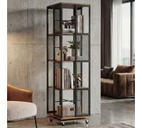 Étagère à livres HWC-P13, étagère sur pied, étagère pivotante, roulettes pivotantes, métal industriel mélaminé MVG 147x40x40cm ~ marron