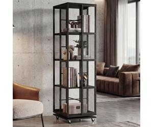 Étagère à livres HWC-P13, étagère sur pied, étagère pivotante, roulettes pivotantes, métal industriel mélaminé MVG 147x40x40cm ~ noir