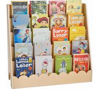 Étagère à livres Montessori : Étagère à livres pour enfants à 5 étages, ondulée, orientée vers l'avant, étagère à livres pour bébés Étagère de chambre d'enfant avec doubles crochets - idéale pour l'éc