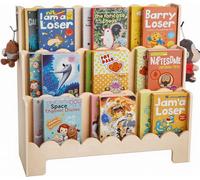 Étagère à livres Montessori pour enfants - Étagère à livres pour enfants à 3 étages avec coupe ondulée - bibliothèque orientée vers l'avant avec double crochet - école maternelle et jardin d'enfants É
