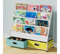 Étagère à livres pour enfants, 4 niveaux, avec panier de rangement, idéale pour une chambre de jeu