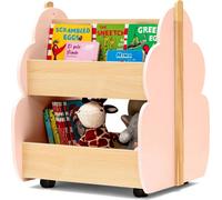 Étagère à livres pour enfants - Étagère à jouets avec roulettes - 2 niveaux - Bois - 52 x 46 x 62,5 cm - Rose