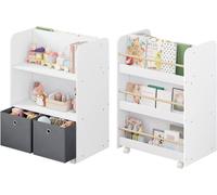 Étagère à livres pour enfants sur roulettes, avec bacs de rangement, 2 en 1 | Blanche | 62,5 x 40 x 82,5 cm
