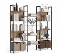 Étagère à Livres Relaxdays Industrial, 14 étagères, Bois et métal, Meuble Salon ou Bureau, HBT 166 x 158 x 24 cm, Clair.