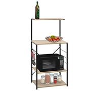 Étagère à micro-ondes en chêne noir - 60 x 39,6 x 123 cm - Étagère de cuisine avec 4 étagères et crochets d'accessoires - Organiseur pour ustensiles de cuisine, porte-couverts, repose-cuillère