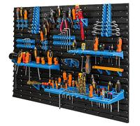 Étagere a Outils 117 x 78 cm, bacs a bec, boites de rangement, panneau murale, crochets a outils, Porte-Outils,en Plastique, bleu couleur, garage atelier, banc de travail