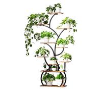 Étagère à plantes avec lampe de croissance, 9 niveaux, 155 cm de haut, support métallique pour intérieur et balcon, noir