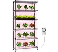 Étagère à plantes avec lampe de croissance - Support à 6 niveaux - Avec roulettes - Avec minuterie - 150 W 3800 K spectre complet - Pour plantes d'intérieur et culture de graines - Métal - 90 x 35 x 1