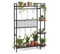 Étagère à plantes COSTWAY, étagère pour plantes avec 6 crochets en forme de S et une structure de support, support à fleurs avec cadre métallique et dispositifs anti-basculement, étagère à fleurs, sup