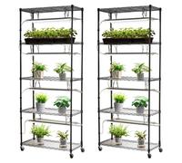 Étagère à plantes DIY SucceBuy avec lampes de culture, support à plantes sur roulettes, LED à spectre complet 192 W 5000 K, étagère métallique pour plantes, support à fleurs pour la culture de graines