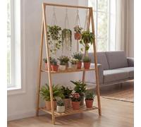 Étagère À Plantes En Bambou Hwc-Q32, Étagère En Escalier Pour Fleurs Et Plantes, Étagère De Salle De Bain, Tige Avec 2 Tablettes 130 X 70 X 44 Cm Couleur Naturelle Marron
