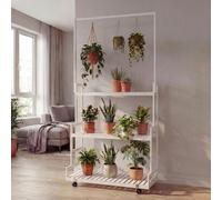 Étagère À Plantes En Bambou Hwc-Q33, Étagère En Escalier Pour Fleurs, Tige Avec 3 Étagères Et Roulettes, 175 X 93 X 38 Cm Blanc Blanc