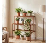 Étagère à plantes en bambou HWC-Q34, escalier à fleurs, support à fleurs, escalier à plantes, 2 étagères 100 x 90 x 50 cm ~ marron