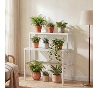 Étagère à plantes en bambou HWC-Q34, escalier à fleurs, support à fleurs, escalier à plantes, 2 tablettes 100 x 90 x 50 cm ~ blanc