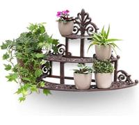 Étagère à plantes Famanu, modèle "Pflanzentreppe", 3 niveaux, en fonte, forme ronde, pour intérieur et extérieur. Dimensions : 34 x 54 x 29 cm. Étagère métallique, finition bronze