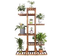 Étagère à plantes Ibenzoa® en bois massif – Support à fleurs à 6 niveaux, 90 x 131 x 25 cm, couleur naturelle, pour balcon et intérieur, capacité de charge : 30 kg en bas, 10 kg par niveau intermédiai
