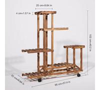 Étagère à plantes - Meuble à compartiments - Mobile - Roulettes - Intérieur et extérieur - Bois de pin - 6 compartiments - 95 x 26 x 96 cm - Bureau - Salon - Jardin - Buffet