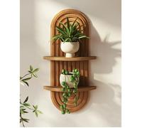 Étagère à Plantes Murales-Bamworld-Bois de Pin Naturel-43x23x11 cm-Étagère Double Niveau Décorative Bohémienne (Charge Max 6.8 kg)