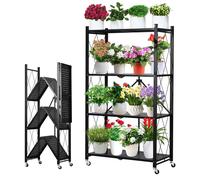 Étagère à plantes pliante, 4 niveaux - Support à plantes en acier pour intérieur et extérieur
