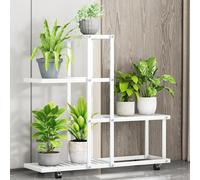 Étagère à plantes pour intérieur et extérieur - Étagère d'angle pour fleurs H9035 - Support à fleurs multi-étagères sur roulettes - Métal - Blanc