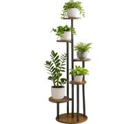 Étagère à plantes Relaxdays, 5 niveaux ronds, H x l x P : 118,5 x 58 x 58 cm, étagère d'intérieur pour plantes, style industriel, noir/marron