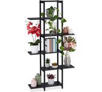 Étagère à plantes Relaxdays, étagère en escalier à 6 niveaux, D x L x H : 150 x 78 x 24 cm, acier et MDF, étagère à fleurs d'intérieur, noire