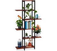 Étagère à plantes Relaxdays, étagère en escalier à 6 niveaux, dimensions : 150 x 78 x 24 cm, acier et MDF, étagère à fleurs d'intérieur, noir/marron foncé