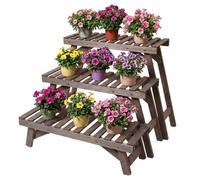 Étagère à plantes Relaxdays, lot de 3, hauteur : 19,5/33 / 49 cm, bois de sapin, intérieur & extérieur, marron