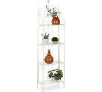 Étagère à plantes Relaxdays, support à fleurs à 4 niveaux, H x l x P : 156 x 46 x 25 cm, métal, pliable, étagère à fleurs d'intérieur, blanche