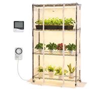 Étagère à plantes SucceBuy avec lampe de culture, 4 niveaux et couvercle transparent, minuterie et hygromètre, LED à spectre complet 180 W, support pour plantes d'intérieur 90 x 35 x 150 cm