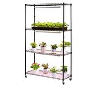 Étagère à plantes SucceBuy avec lumière de croissance, dimensions 90x35x150 cm, support à plantes à 4 niveaux avec roulettes, éclairage LED à spectre complet de 90 W avec trois modes de couleur, suppo