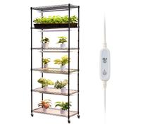 Étagère à plantes SucceBuy avec lumière de croissance, support à 6 niveaux avec roulettes et minuterie réglable (4/9/14 heures), lampe LED à spectre complet de 150 W avec 3 couleurs de lumière, suppor