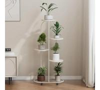Étagère à plantes - Support d'angle pour plantes - 5 niveaux - Fer forgé - Avec roulettes - Pour l'intérieur/l'extérieur, le balcon, le jardin - Blanc