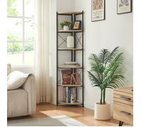 [en.casa] Étagère d'angle pour Plantes sur Pied à 6 Niveaux Support Cache-Pots Herbes de Plantes Étagère à Fleurs Surface de Stockage Panneau de Particules Métal 160 x 30 x 30 cm Effet Bois Noir