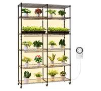 Étagère à plantes VEVOR avec lampe de culture, support à deux rangées à 6 niveaux pour plantes d'intérieur avec roulettes et minuterie, lampes à spectre complet de 200 W, étagère à fleurs pour la cult
