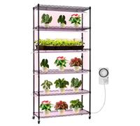 Étagère à plantes VEVOR avec lampes de culture, support à 6 niveaux pour plantes d'intérieur avec roulettes et minuterie, lumière à spectre complet 150 W 3800 K, étagère à fleurs en métal pour la cult
