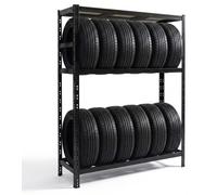 Étagère à pneus Relaxdays pour 12 pneus, H x l x P 180 x 120 x 40 cm, 450 kg, acier, système d'assemblage par emboîtement, rangement de pneus pour atelier, noir