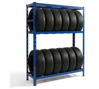 Étagère à pneus Relaxdays pour 12 pneus, H x l x P 180 x 120 x 40 cm, 450 kg, acier, système d'assemblage par emboîtement, rangement de pneus pour atelier, bleu