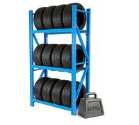 Étagère à pneus Relaxdays pour 12 pneus, H x L x P 180 x 120 x 50 cm, 600 kg, acier, montage sans vis, garage, bleu