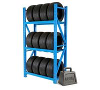 Étagère à pneus Relaxdays pour 12 pneus, H x l x P 180 x 120 x 50 cm, 600 kg, acier, système d'assemblage par emboîtement, étagère à pneus pour atelier, bleu