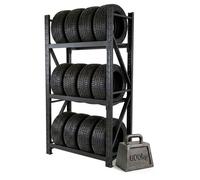 Étagère à pneus Relaxdays pour 12 pneus, H x l x P 180 x 120 x 50 cm, 600 kg, acier, système d'assemblage par emboîtement, étagère à pneus pour atelier, noir