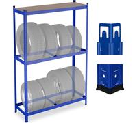 Étagère à pneus Relaxdays pour 8 pneus, H x l x P : 180 x 120 x 40 cm, 795 kg, acier, système d'assemblage par emboîtement, étagère à pneus avec tablette, bleu