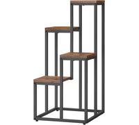 Étagère à pots de fleurs à 4 niveaux en style rustique avec pieds noirs Support de plantes style loft avec cadre en acier pour la stabilité - polyvalent et fonctionnel