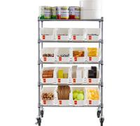 Étagère à roulettes à 5 niveaux, 16 bacs de rangement, système de rangement en fil d'acier avec roulettes, organiseur d'outils mobile pour garage, entrepôt, bureau, restaurant, salle de uisin
