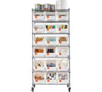 Étagère à roulettes à 7 niveaux, 18 bacs de rangement, système de rangement en fil d'acier avec roulettes, organiseur d'outils mobile pour garage, entrepôt, bureau, restaurant, salle de uisin