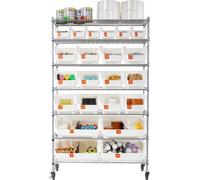 Étagère à roulettes à 7 niveaux, 22 bacs de rangement, système de rangement à roulettes en fil d'acier avec bacs, organiseur d'outils mobile pour garage, entrepôt, bureau, restaurant, salle de classe,